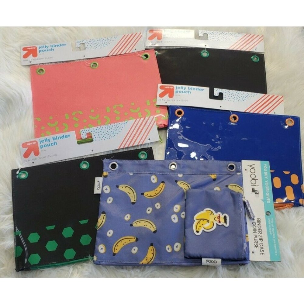 LOT of 5+ Binder Zip Pencil Case/Pouch + Coin Purse Jelly Bananas UpUp Yoobi